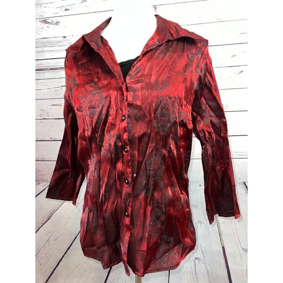 NWOT NOTATIONS Womens Twofer Blouse w Attached Tank Bling Holiday Large Rayon - Picture 7 of 10